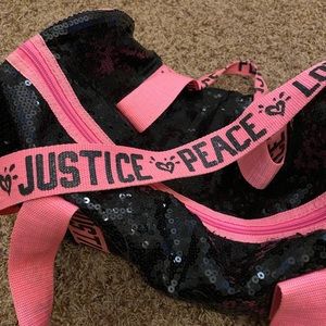 Justice pink and black sparkly bag